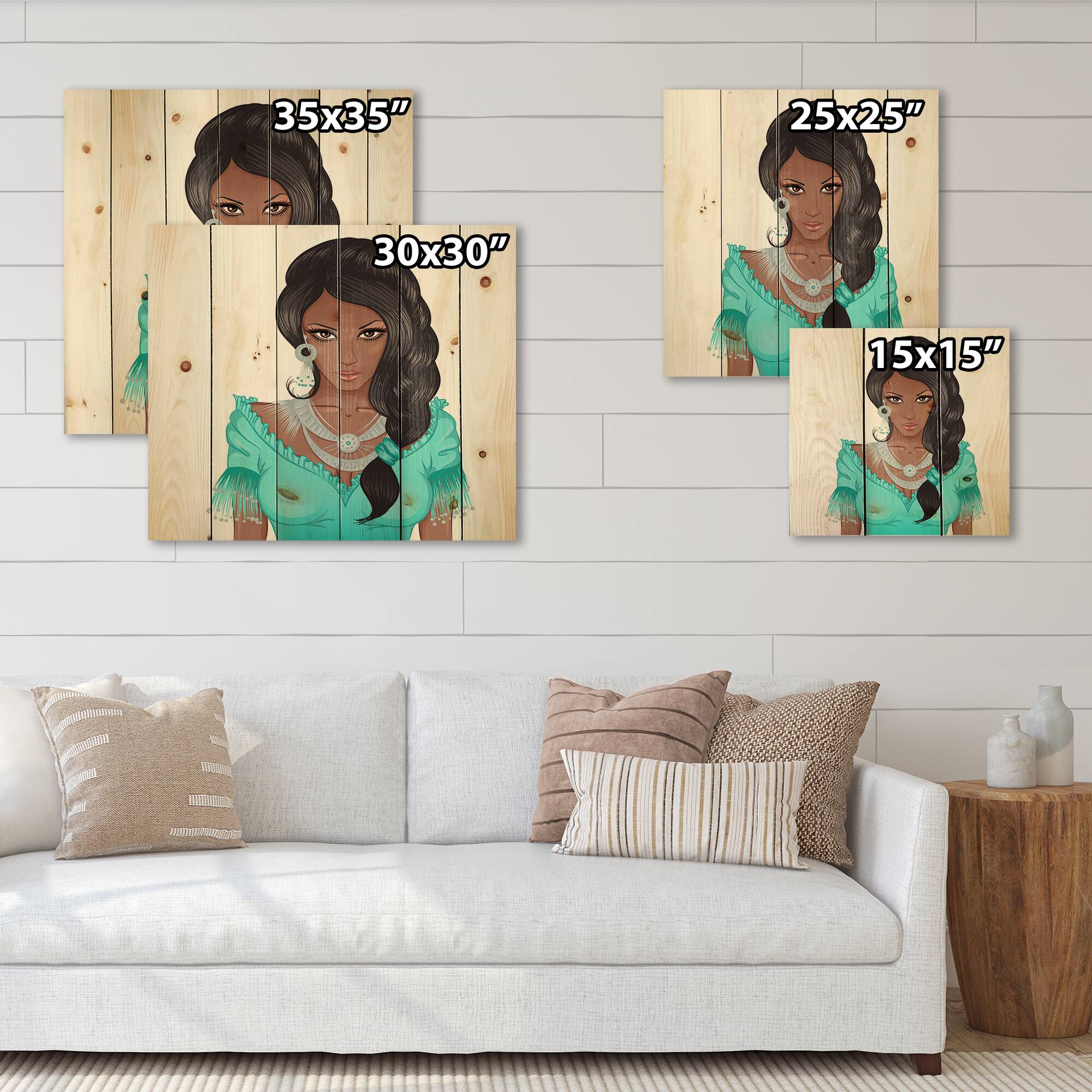 Designart - Portrait Of African American Woman XVI - Modern Print on Natural Pine Wood